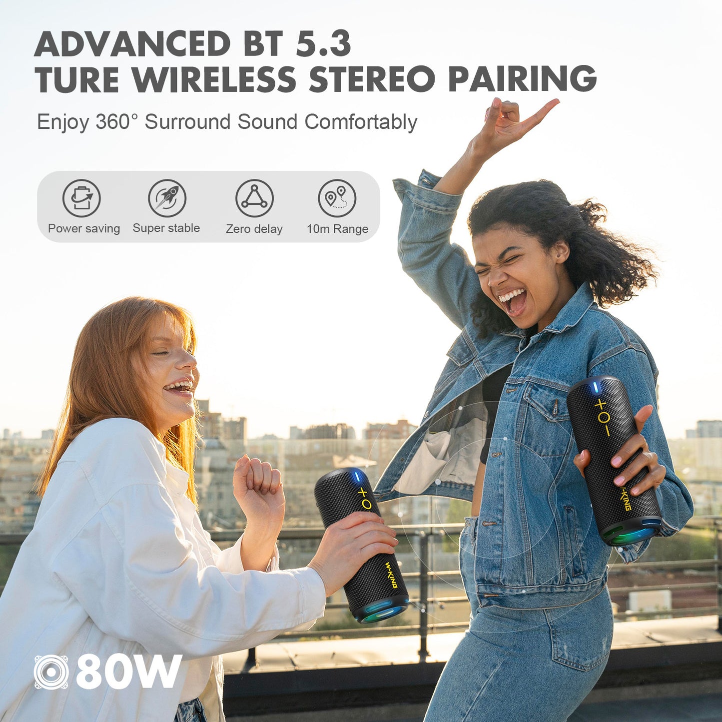 W KING 40W Portable Speaker  IP67 Waterproof  APP Control High-Quality Audio TF Or AUX  Dynamic Lights For Party  Outdoor  Shower